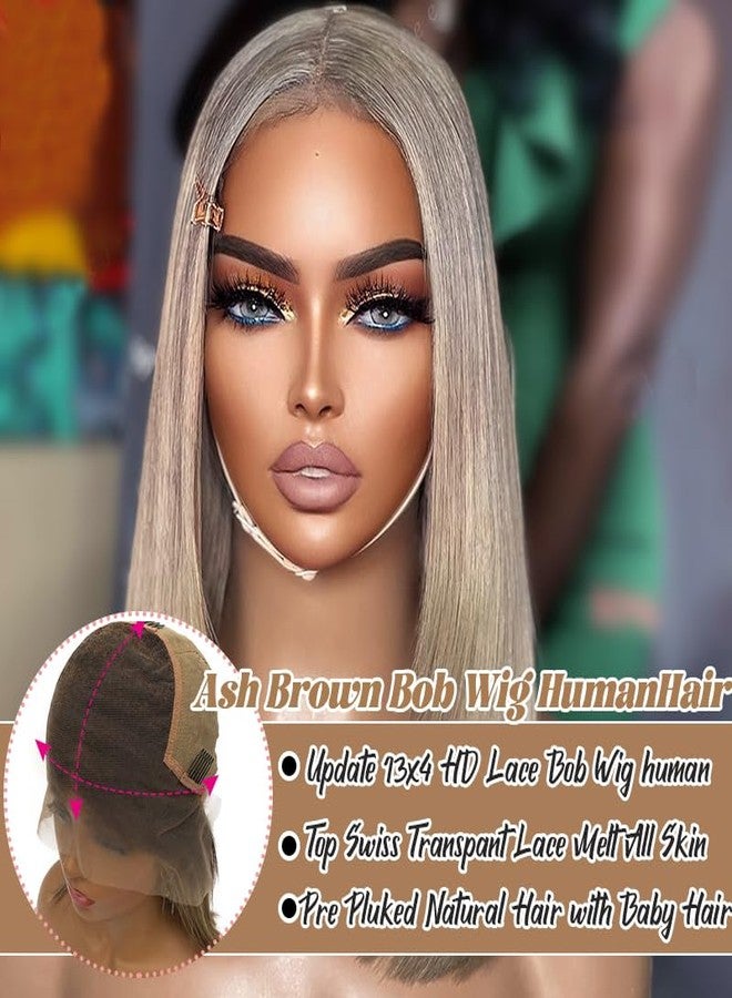 Smavida Ash Blonde HD Transparent Blunt Cut Ash Blonde Bob Wig Human Hair Pre Plucked 13x4 Blonde Lace Front Wigs with Baby Hair Hairline 100% Unprocessed Human Virgin Hair Glueless Bob Wigs - Image 2